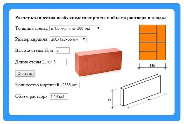 Расчет количества кирпича в кладке