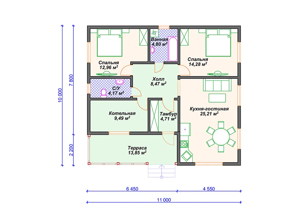 Проекты и планировки одноэтажных домов 6*9