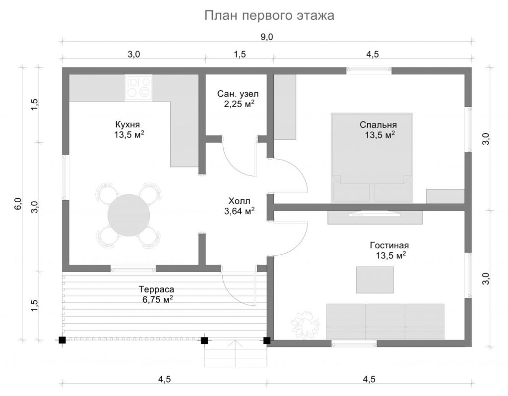 Проекты одноэтажных домов 6х9 планировка