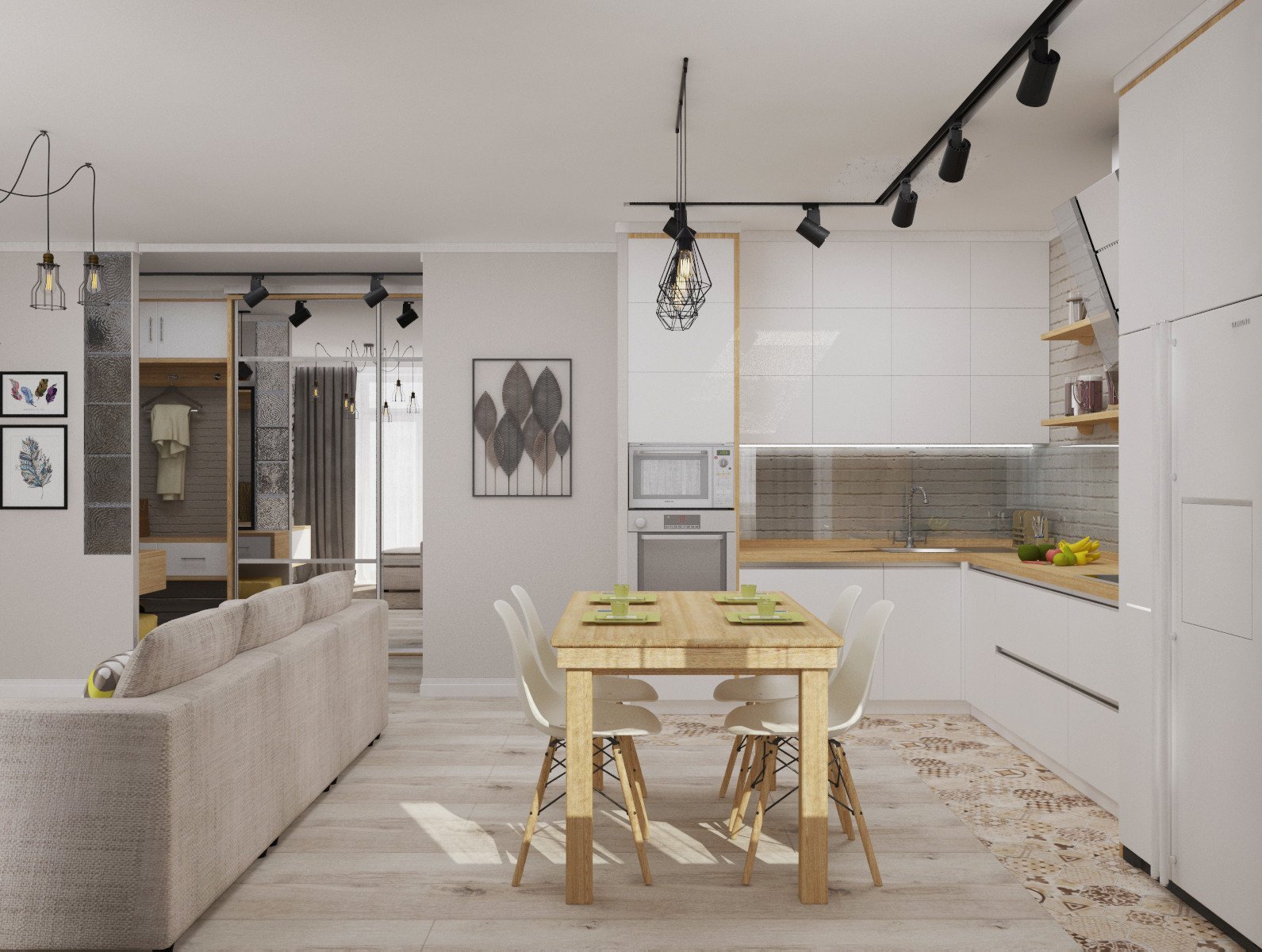 скандинавский стиль в интерьере квартиры кухня гостиная