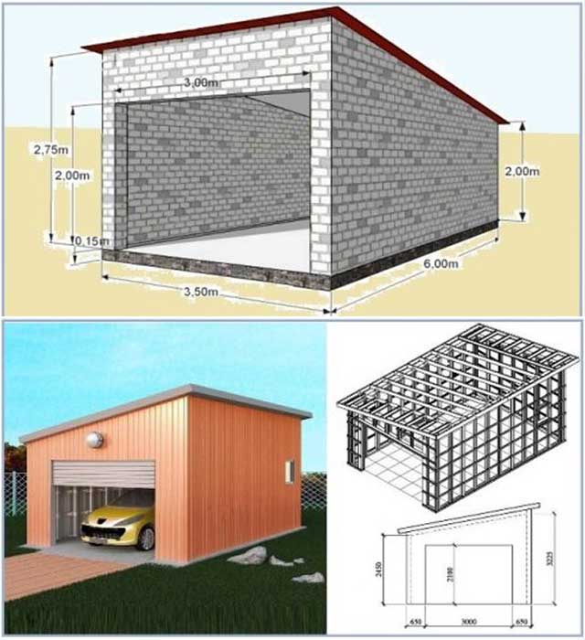 Проект гаража с односкатной крышей из пеноблоков