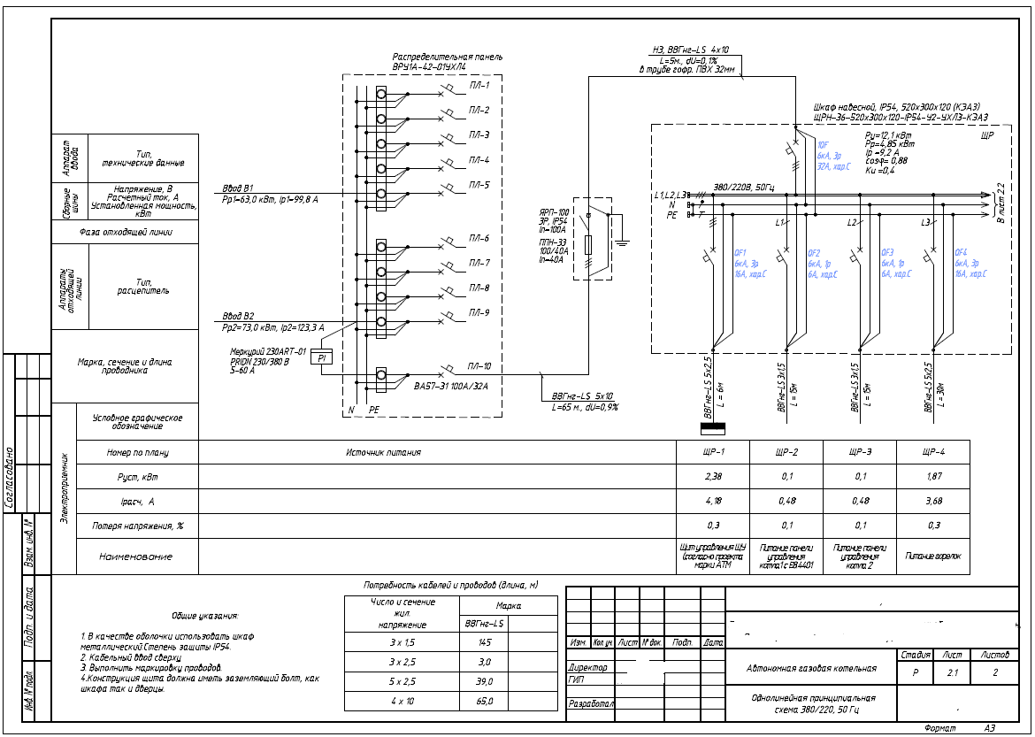 Принципиальная схема электрощита