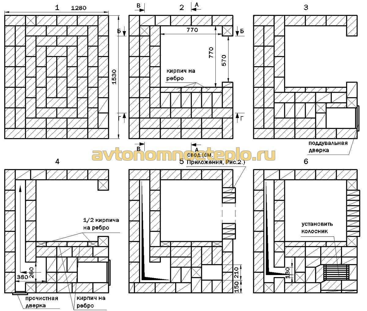 Чертеж кладки русской печи