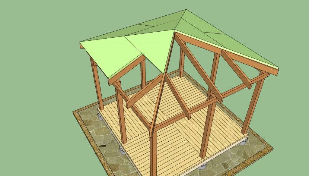 Четырехскатная крыша для беседки: вальмовая, шатровая конструкция, как покрыть кровлю поликарбонатом, мягкой черепицей
