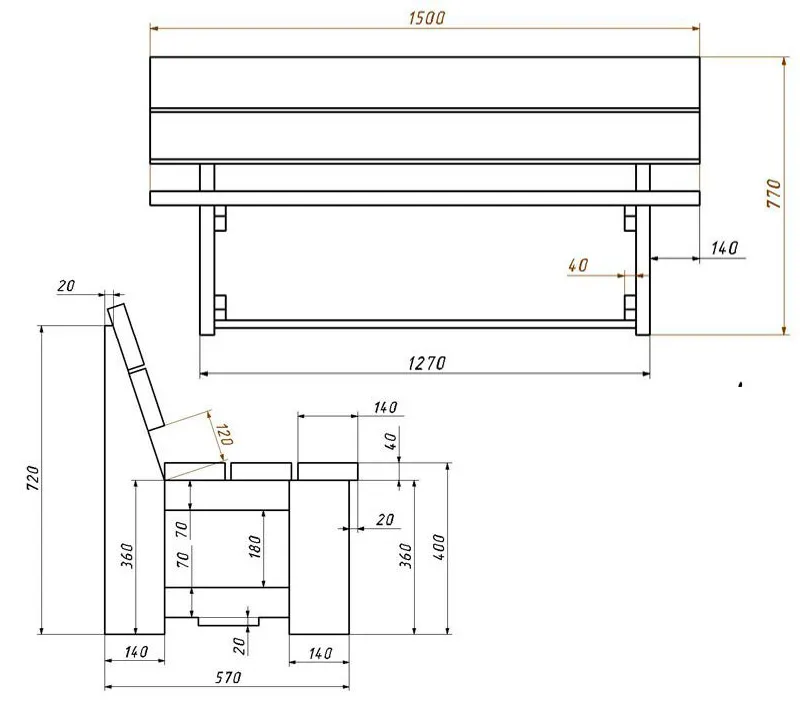 Чертеж лавочки своими руками