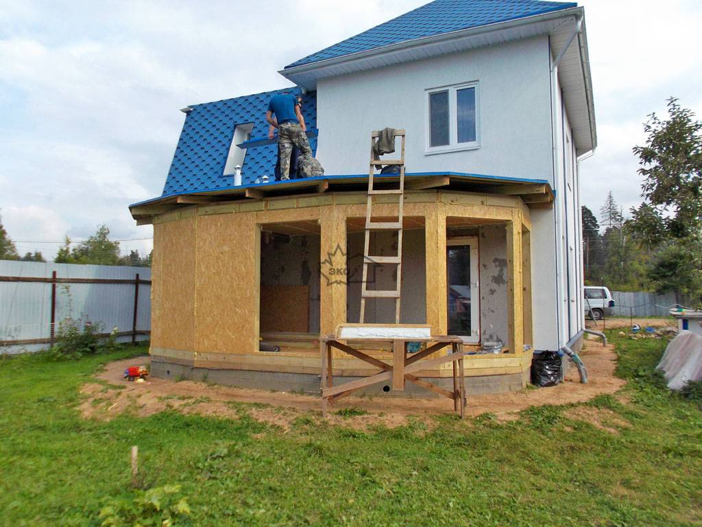 Пристройка кухни к каркасному дому