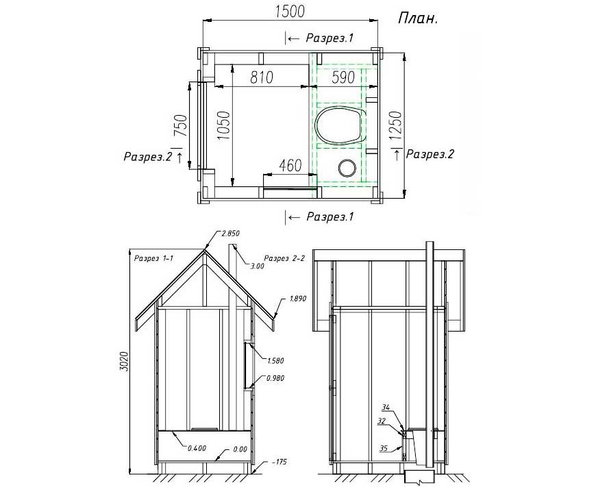 Схема туалета для дачи с размерами из дерева своими