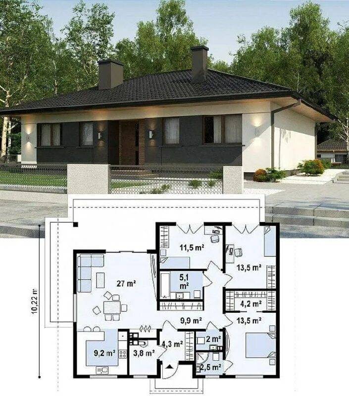 Проекты одноэтажных домов из кирпича до 150 кв.м: фото, идеи (с гаражом, без гаража)