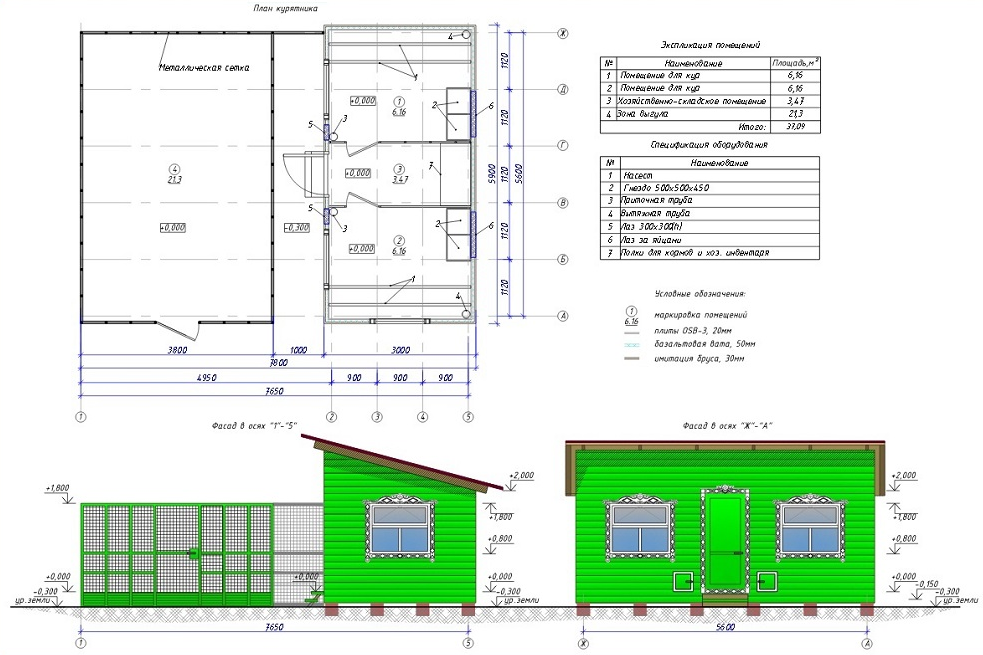 Проект курятника с выгулом на 30 кур с чертежами и фото
