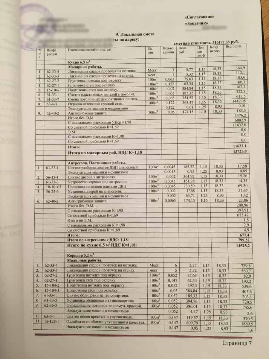 Смета на ремонт квартиры после залива