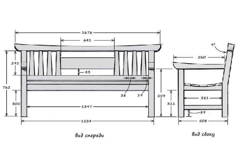 Размеры садовой скамейки из дерева своими руками чертежи