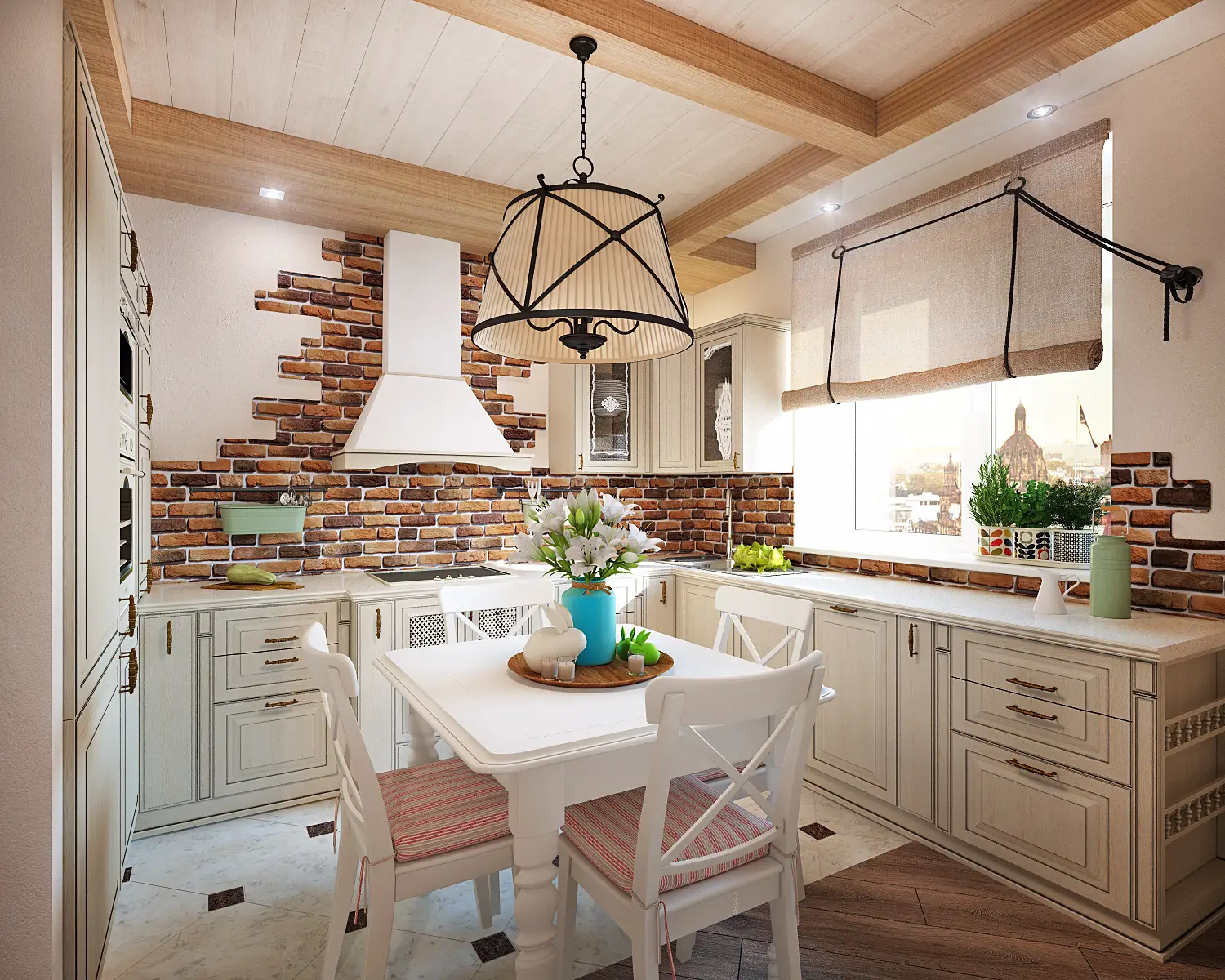 кухня в скандинавском стиле с деревянной столешницей в загородном доме