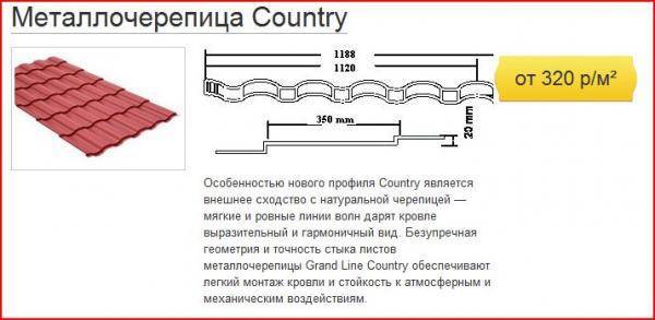 Металлочерепица Кантри – фото, фактура, цвета