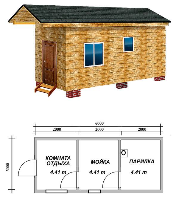 Проект бани 3 на 3 из бруса