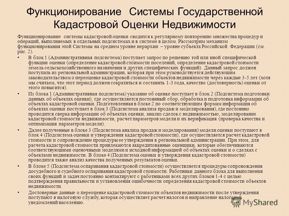 Оспаривание кадастровой стоимости земельного участка. Система государственной кадастровой оценки. Задачи кадастровой оценки. Модель расчета кадастровой стоимости.