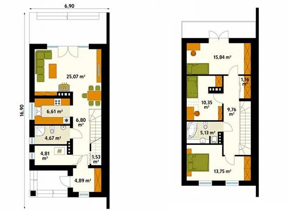 Проекты одноэтажных домов для узких участков, планировки, схемы, фото в каталоге