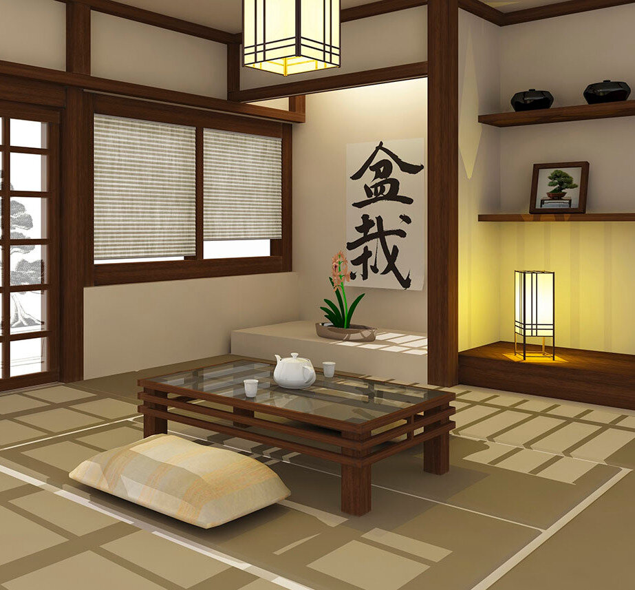 оформление зала в японском стиле