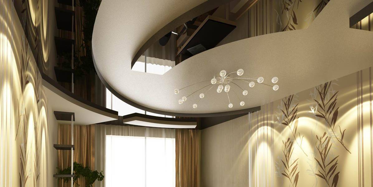Натяжной потолок в зале - современный дизайн с лучшими примерами