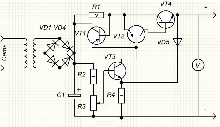 Схема регулируемого блока питания 0 30в с защитой от кз