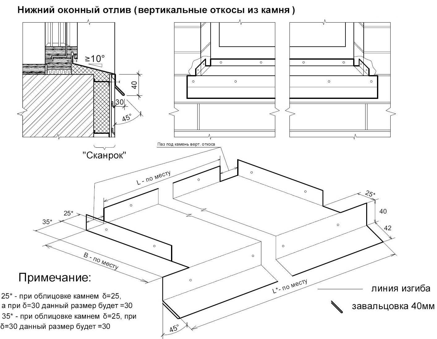 Чертеж откосов на окна