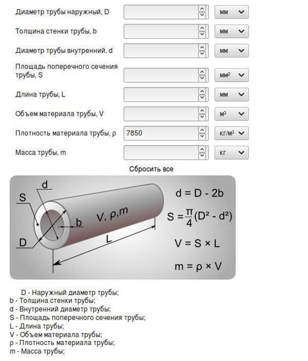 Онлайн калькулятор расчета длины и массы любых труб