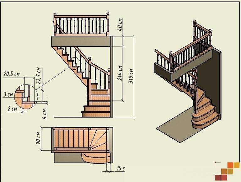 3d расчет лестницы с поворотом 90 градусов - онлайн калькулятор | perpendicular.pro