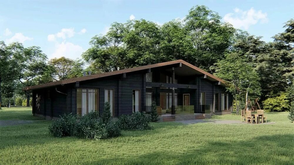 Проект одноэтажного дома в стиле шале из дерева