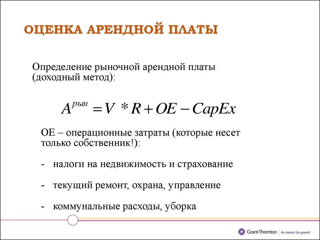 Расчет стоимости арендной платы нежилого помещения образец