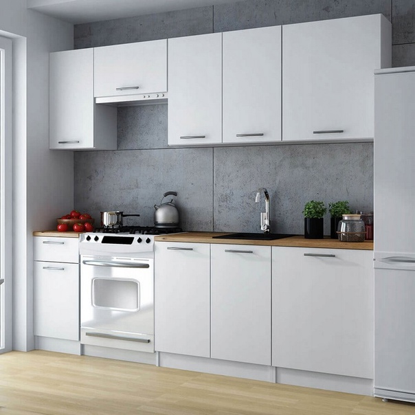 Белая глянцевая кухня в интерьере в современном стиле: цвет фасада гарнитура, дизайн с яркими акцентами и деревом, угловая маленькая кухня
 - 31 фото